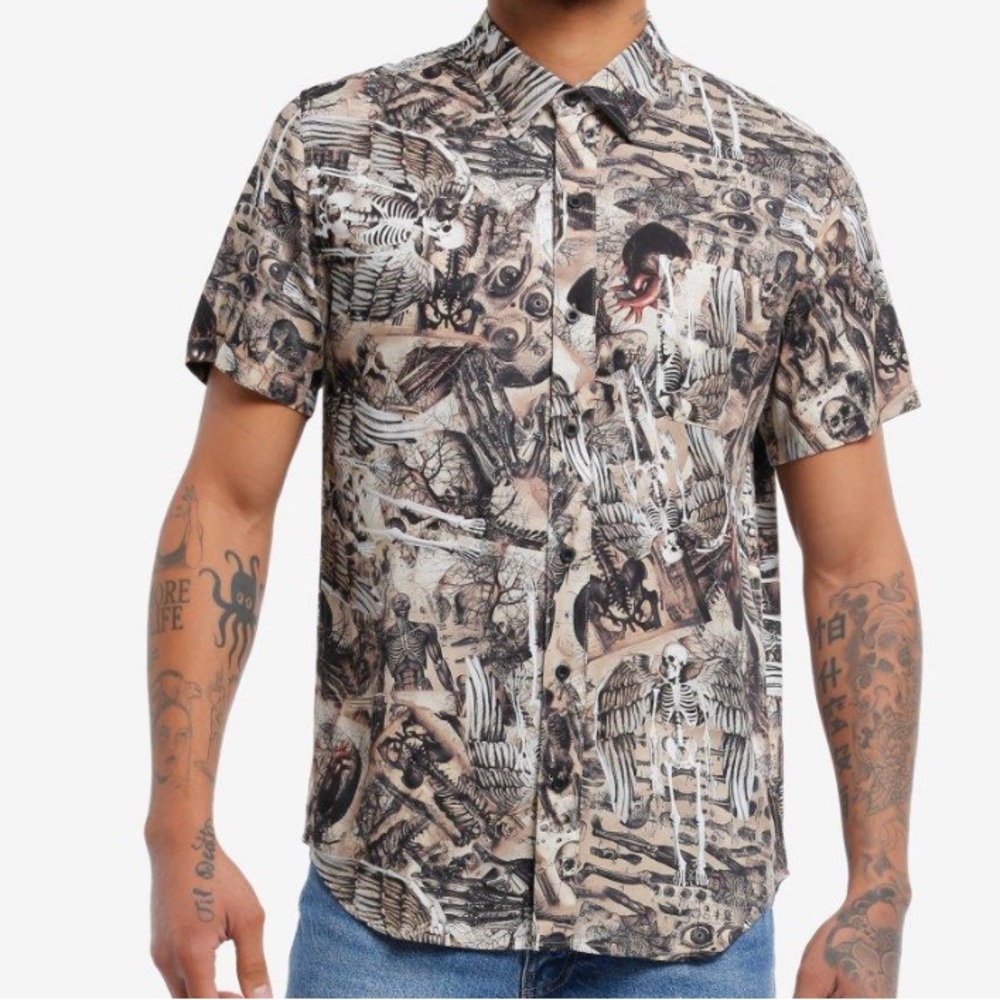 Unisex Thorn & Fable Winged Skeletons & Anatomical Illustrations Woven Button Up
